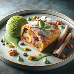 Apfelstrudel mit Matcha-Eis