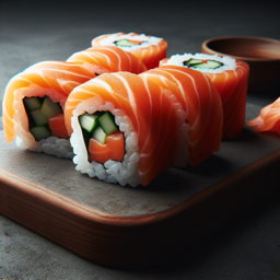 Sushi-Rollen mit Lachs und Gurke