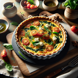 Ziegenkäse-Quiche mit Spinat und Tomaten