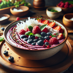 Smoothie-Bowl mit Beeren und Kokosflocken