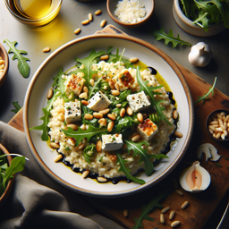 Ziegenkäse-Risotto mit Rucola und Pinienkernen